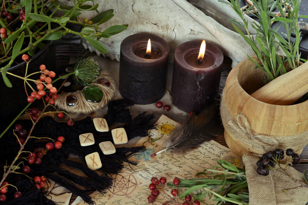 Traditional-African-altar-with-herbs-and-candles